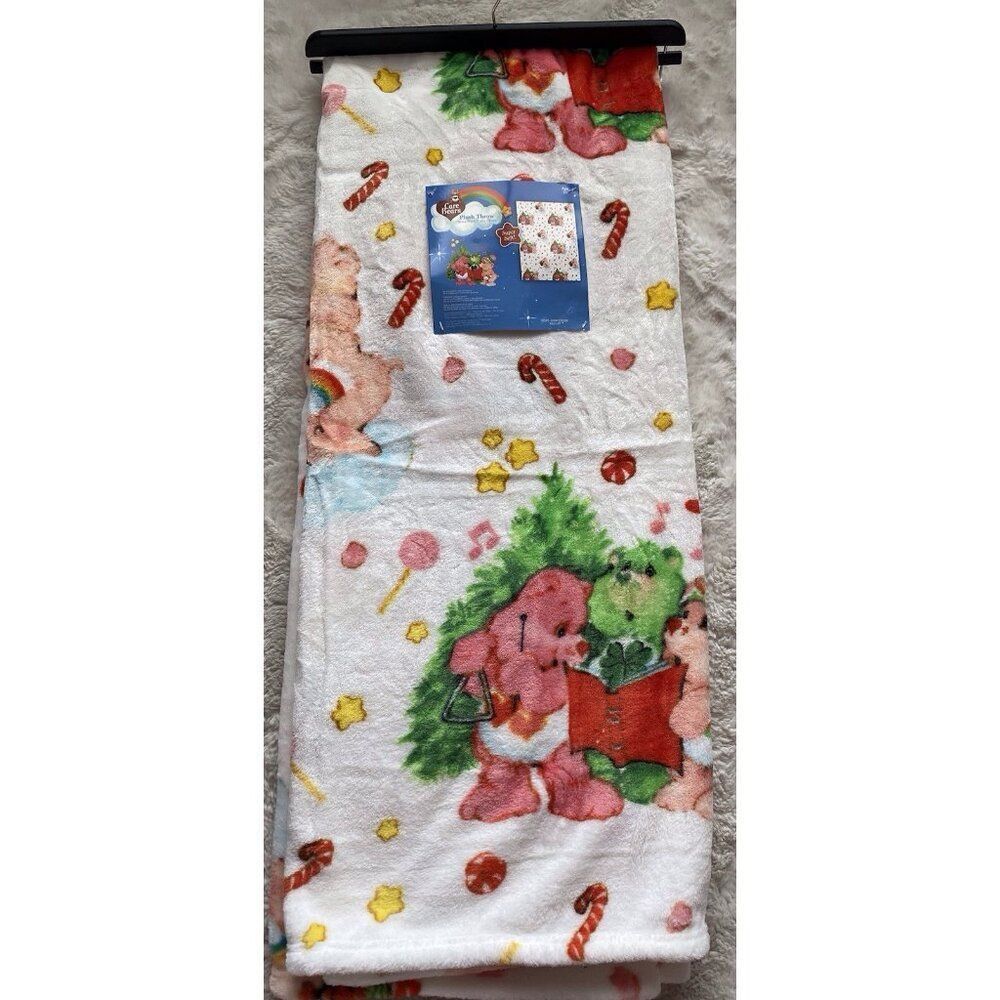 Care Bears Christmas Carols‎ Holiday Tree Candy Cane Throw Blanket 50” X 70” NEW